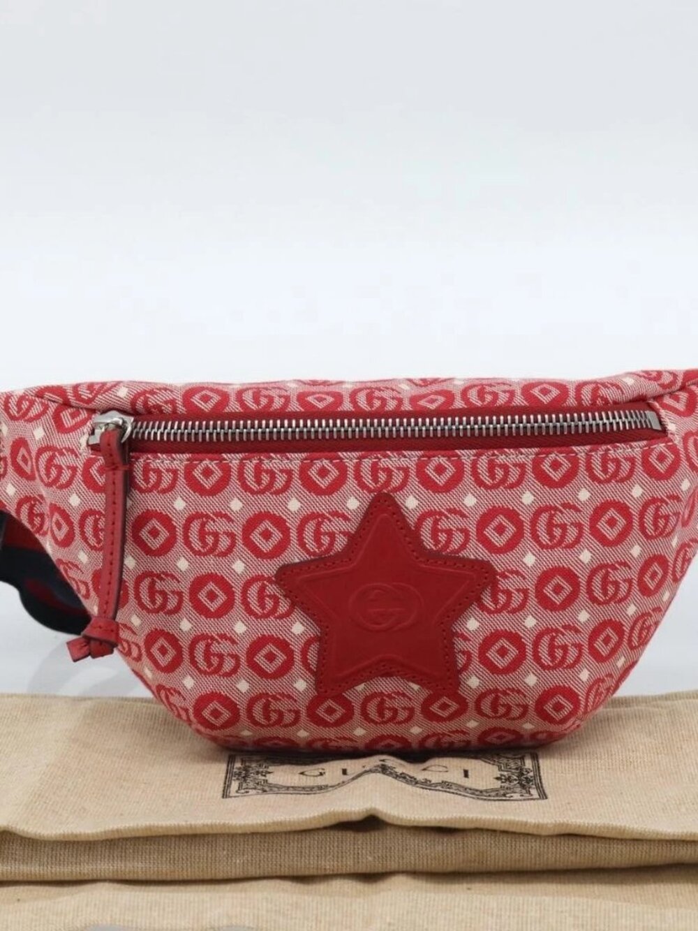 GUCCI Children's Sherry Line Waist bag Canvas Navy Red 502095 Auth
